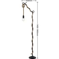 Vloerlamp Lucande Ropina, hoogte 180 cm, zwart, henneptouw
