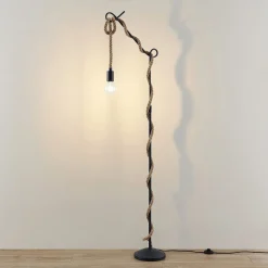 Vloerlamp Lucande Ropina, hoogte 180 cm, zwart, henneptouw