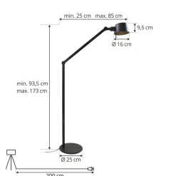 Vloerlamp Lucande Silka, hoogte 173 cm, zwart, metaal