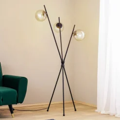 Vloerlamp Lucande Sotiana, 3 glazen bollen, zwart