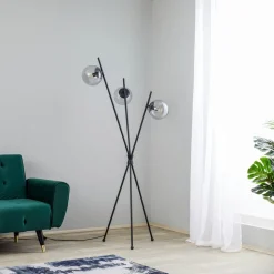 Vloerlamp Lucande Sotiana, 3 glazen bollen, zwart