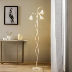 Vloerlamp Lucrezia in ivoor met bloemenkap