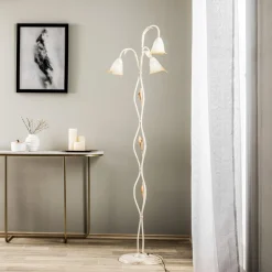 Vloerlamp Lucrezia in ivoor met bloemenkap
