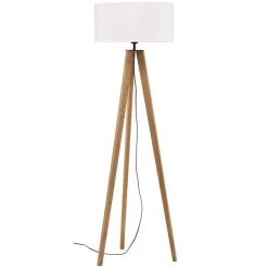 Vloerlamp Maira, driepoot, eiken geolied, wit