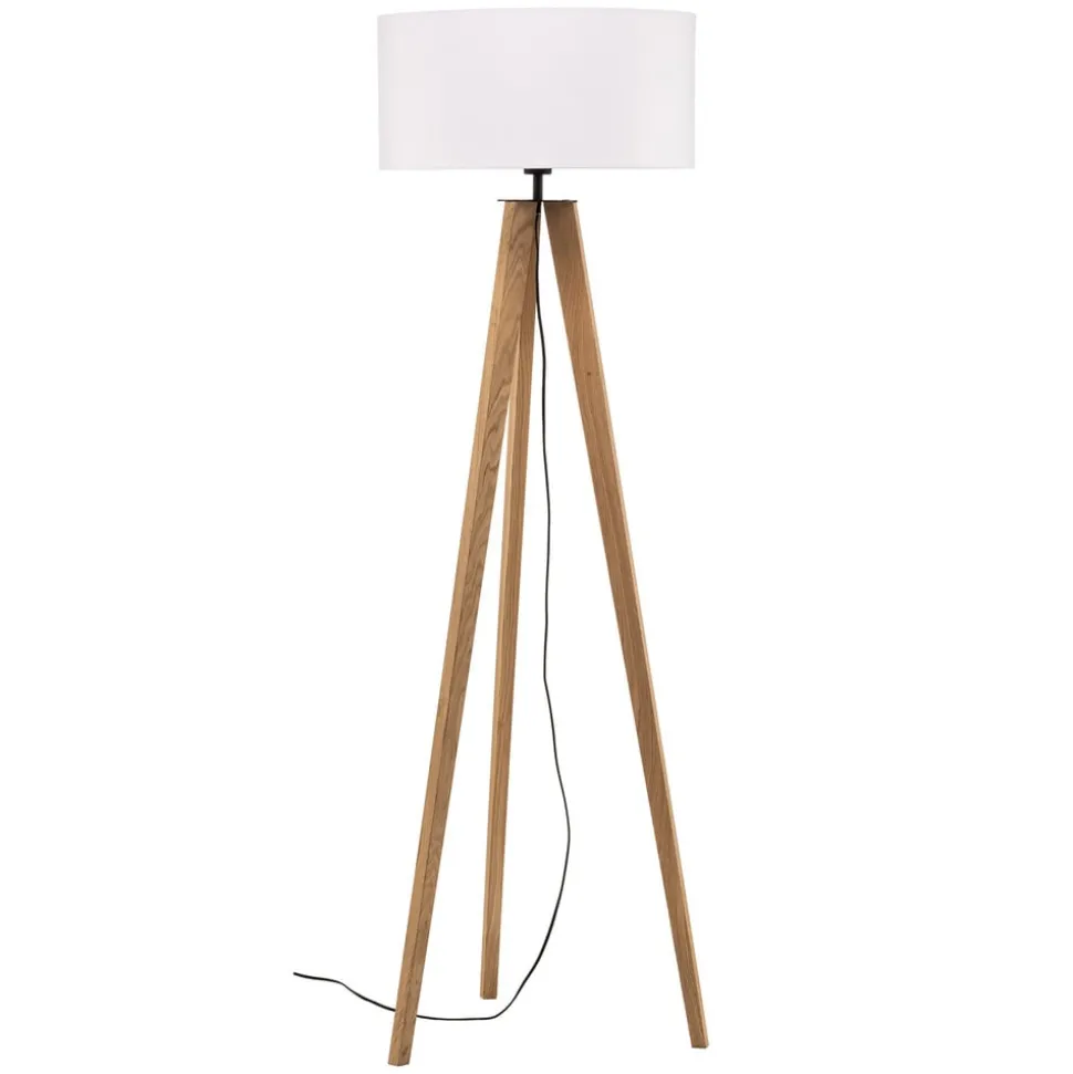 Vloerlamp Maira, driepoot, eiken geolied, wit