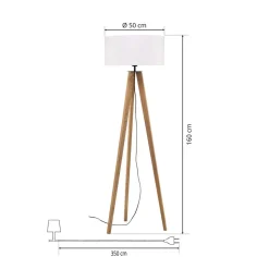 Vloerlamp Maira, driepoot, eiken geolied, wit