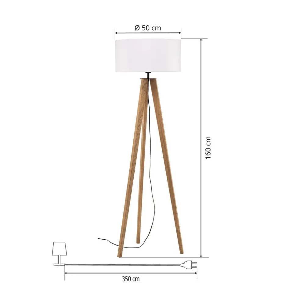 Vloerlamp Maira, driepoot, eiken geolied, wit