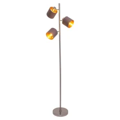Vloerlamp Maron, 3-lamps, textiel, bruin/goud