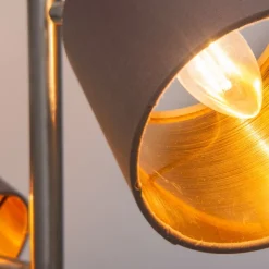 Vloerlamp Maron, 3-lamps, textiel, bruin/goud