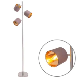 Vloerlamp Maron, 3-lamps, textiel, bruin/goud