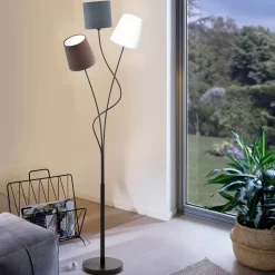 Vloerlamp Maronda met drie textielkappen