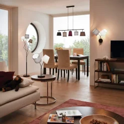 Vloerlamp Maronda met drie textielkappen