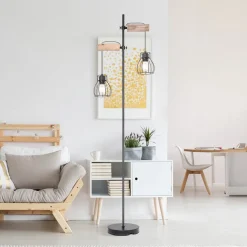 Vloerlamp Mina, zwart/bruin, hoogte 168 cm, metaal/hout