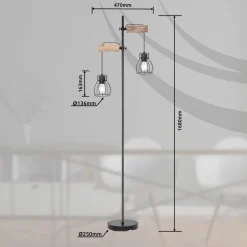 Vloerlamp Mina, zwart/bruin, hoogte 168 cm, metaal/hout