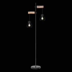 Vloerlamp Mina, zwart/bruin, hoogte 168 cm, metaal/hout