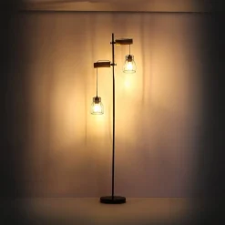 Vloerlamp Mina, zwart/bruin, hoogte 168 cm, metaal/hout