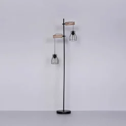 Vloerlamp Mina, zwart/bruin, hoogte 168 cm, metaal/hout
