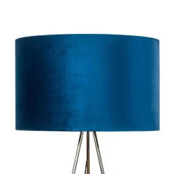 Vloerlamp Monaco, driepoot goud, blauw fluweel