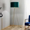 Vloerlamp Monaco, driepoot goud, groen fluweel