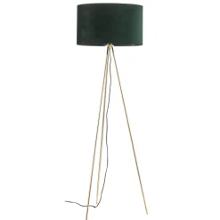 Vloerlamp Monaco, driepoot goud, groen fluweel