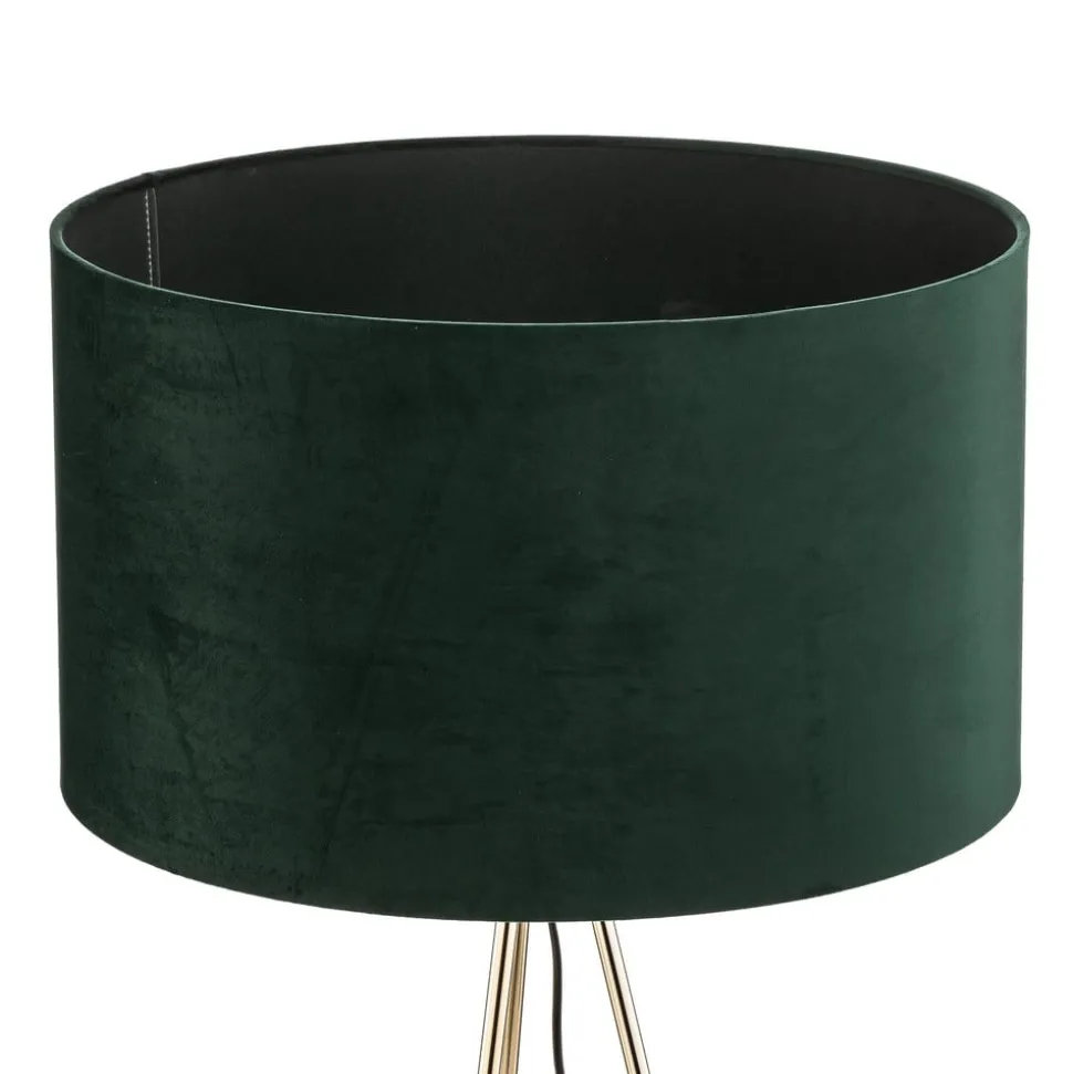 Vloerlamp Monaco, driepoot goud, groen fluweel