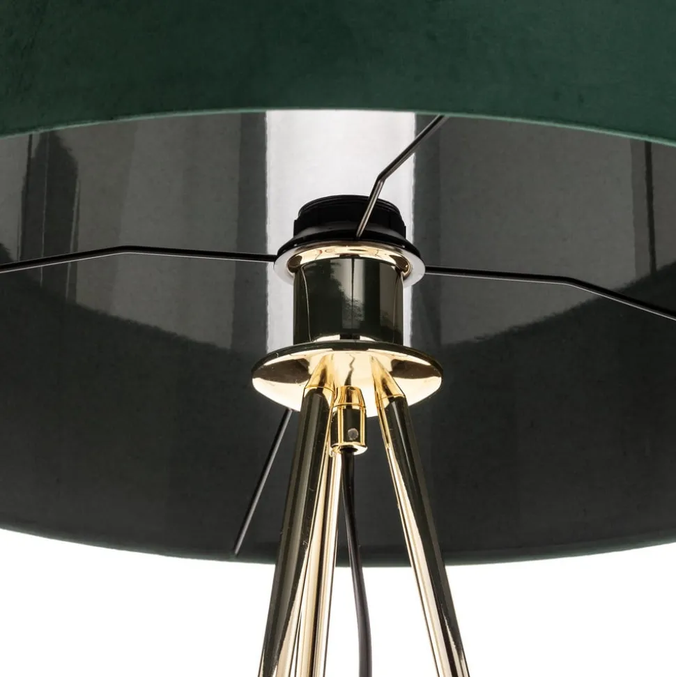 Vloerlamp Monaco, driepoot goud, groen fluweel