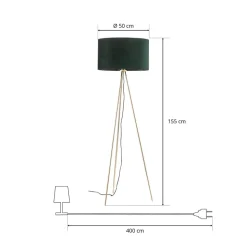 Vloerlamp Monaco, driepoot goud, groen fluweel