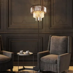 Vloerlamp Naxis, zwart/rookgrijs, hoogte 160 cm, kristal