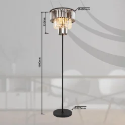 Vloerlamp Naxis, zwart/rookgrijs, hoogte 160 cm, kristal