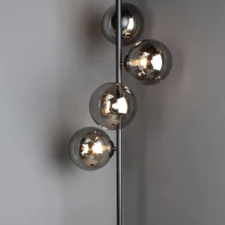 Vloerlamp Neptun met rookglasbol, zwart