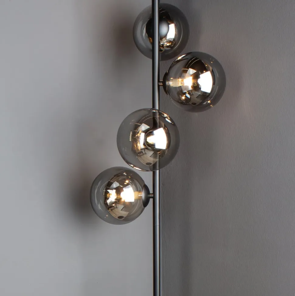 Vloerlamp Neptun met rookglasbol, zwart