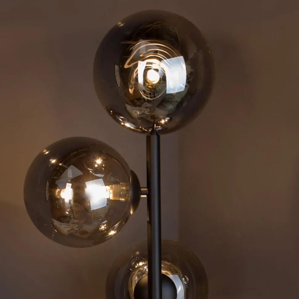 Vloerlamp Neptun met rookglasbol, zwart