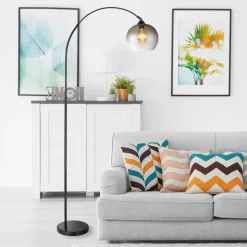 Vloerlamp Newcastle, hoogte 196 cm, zwart mat/rookgrijs