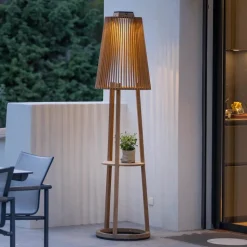 Vloerlamp op zonne-energie Tecka met sensor, teak