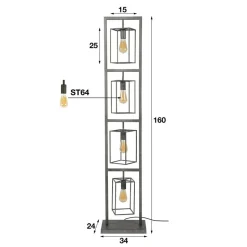 Vloerlamp Perpendillu, 4-lamps