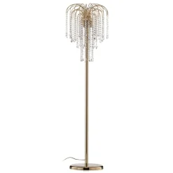 Vloerlamp Pioggia met kristallen regen, goud