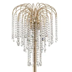 Vloerlamp Pioggia met kristallen regen, goud