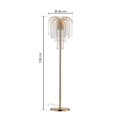 Vloerlamp Pioggia met kristallen regen, goud