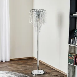 Vloerlamp Pioggia met kristallen regen, chroom