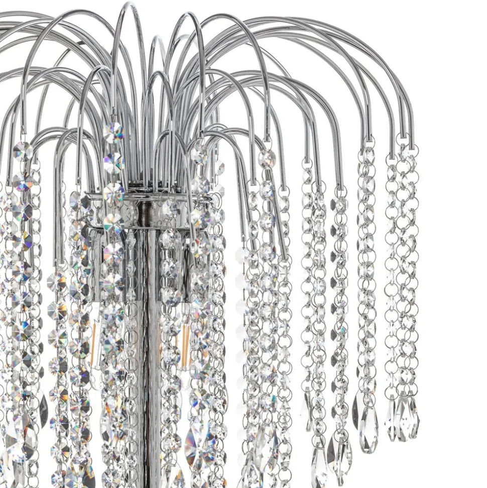 Vloerlamp Pioggia met kristallen regen, chroom
