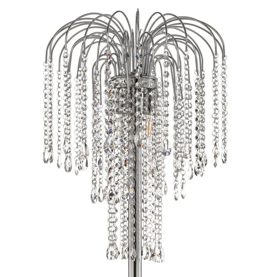 Vloerlamp Pioggia met kristallen regen, chroom