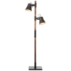 Vloerlamp Plow met 2 spots, zwart/hout donker
