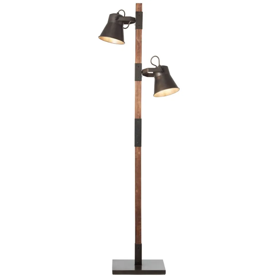 Vloerlamp Plow met 2 spots, zwart/hout donker