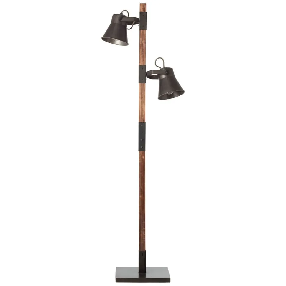 Vloerlamp Plow met 2 spots, zwart/hout donker