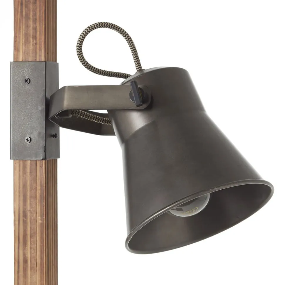 Vloerlamp Plow met 2 spots, zwart/hout donker