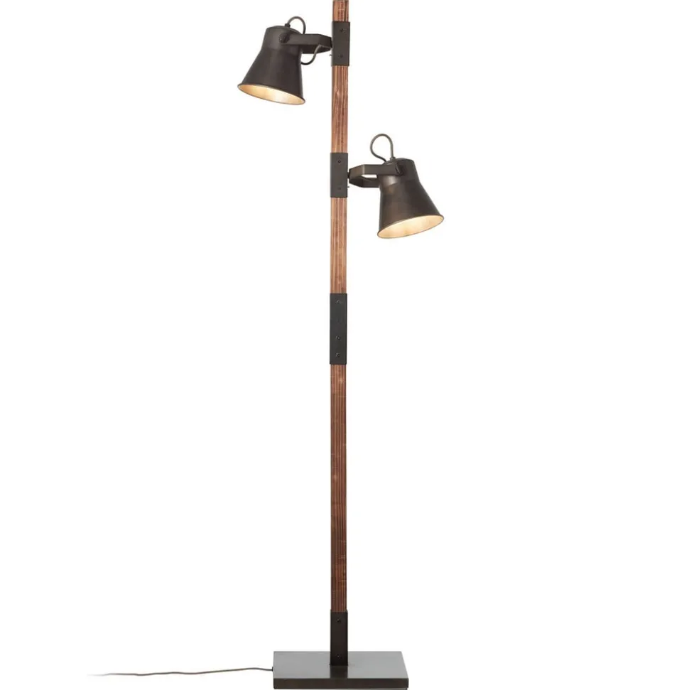 Vloerlamp Plow met 2 spots, zwart/hout donker