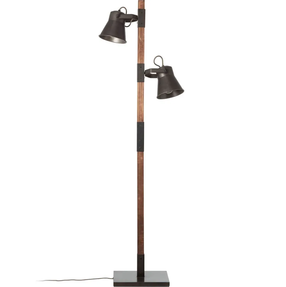Vloerlamp Plow met 2 spots, zwart/hout donker