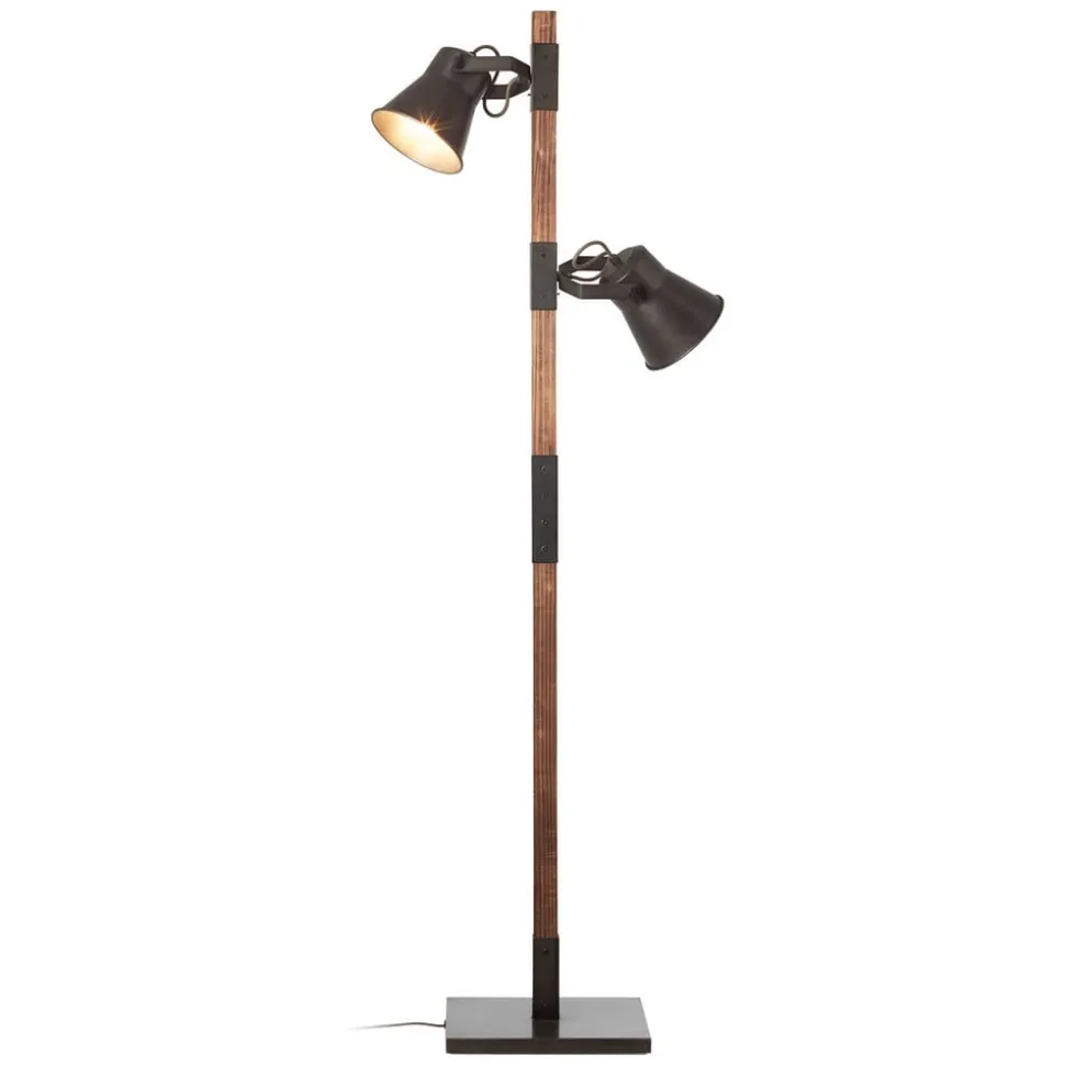 Vloerlamp Plow met 2 spots, zwart/hout donker