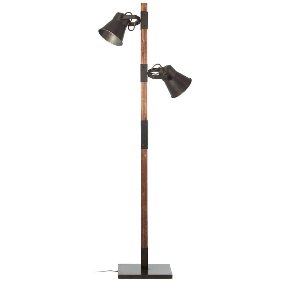 Vloerlamp Plow met 2 spots, zwart/hout donker