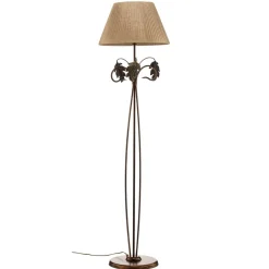 Vloerlamp Quercia, stoffen kap en eikenbladeren